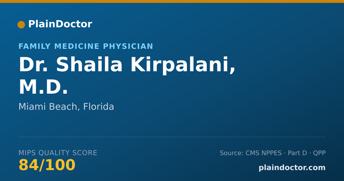 Shareable card for Shaila Kirpalani, M.D. - Family Medicine Physician, Miami Beach, FL