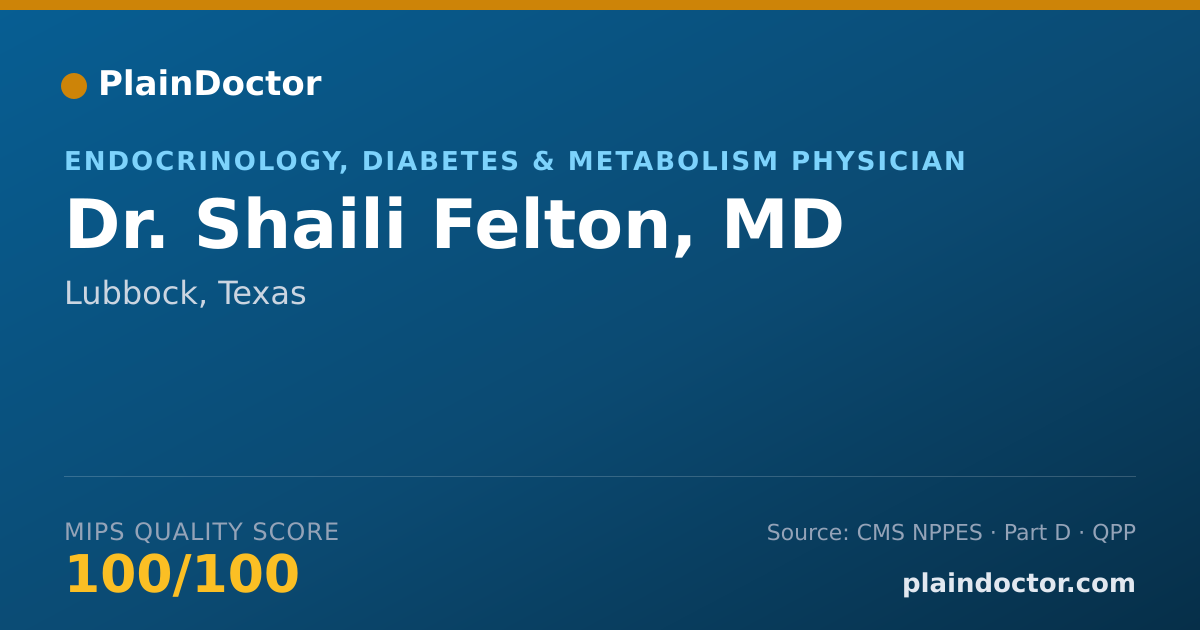 Shareable card for Shaili Felton, MD - Endocrinology, Diabetes & Metabolism Physician, Lubbock, TX