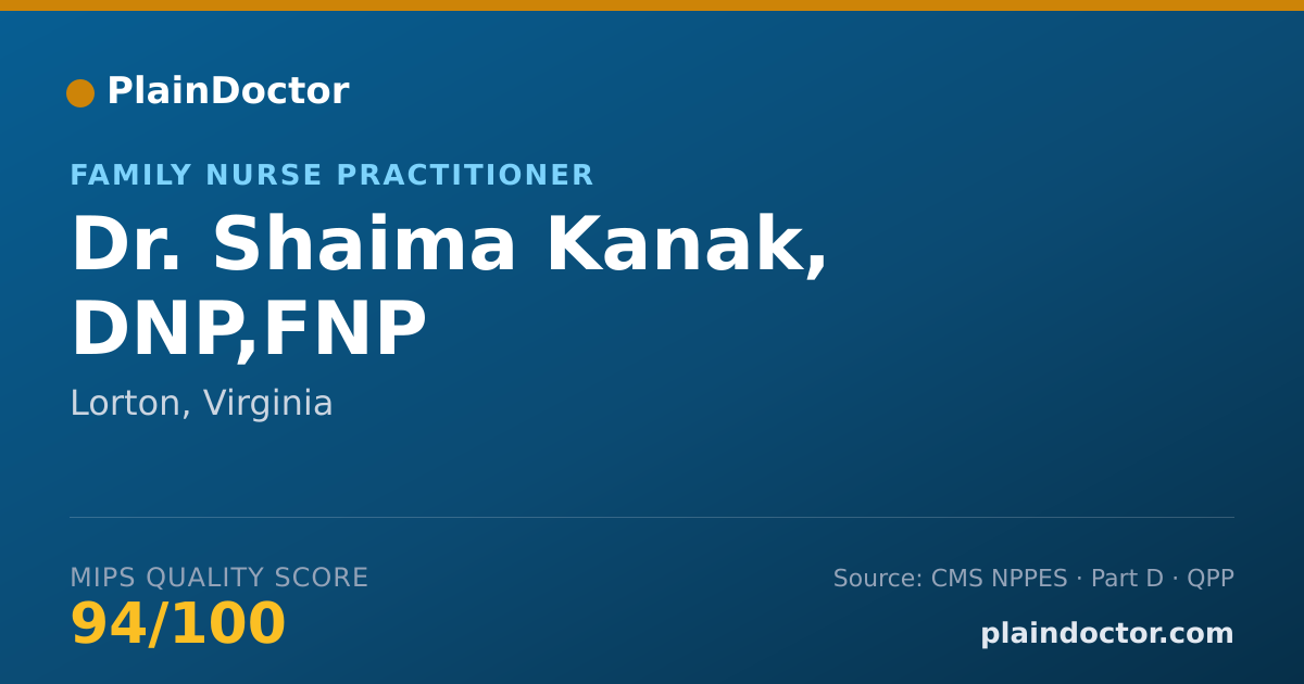 Shareable card for Shaima Kanak, DNP,FNP - Family Nurse Practitioner, Lorton, VA