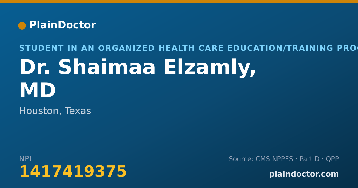 Shareable card for Shaimaa Elzamly, MD - Student in an Organized Health Care Education/Training Program, Houston, TX