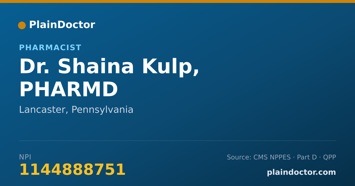 Shareable card for Shaina Kulp, PHARMD - Pharmacist, Lancaster, PA
