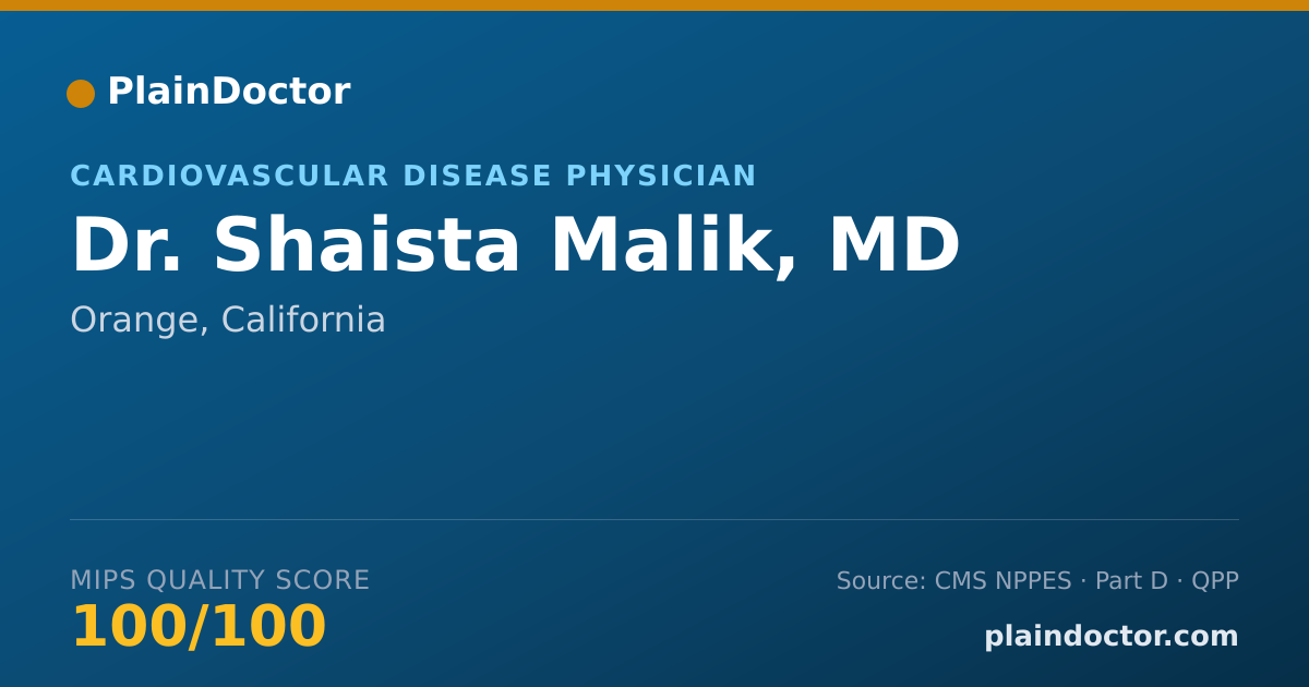 Shareable card for Shaista Malik, MD - Cardiovascular Disease Physician, Orange, CA