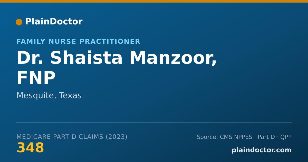 Shareable card for Shaista Manzoor, FNP - Family Nurse Practitioner, Mesquite, TX