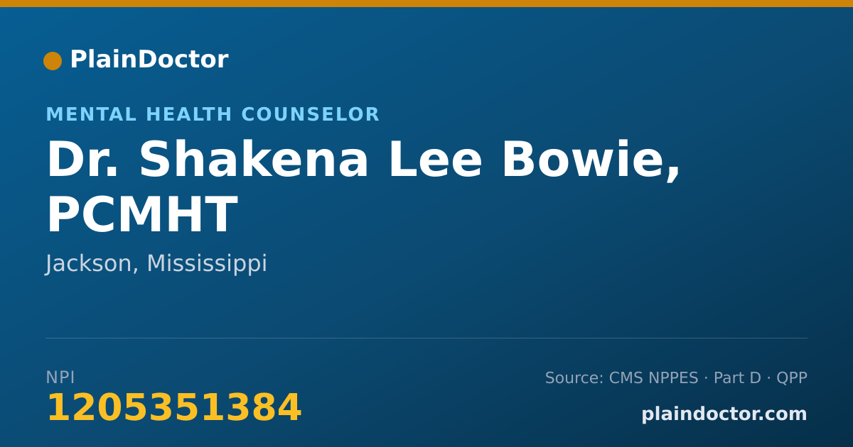 Shareable card for Shakena Lee Bowie, PCMHT - Mental Health Counselor, Jackson, MS