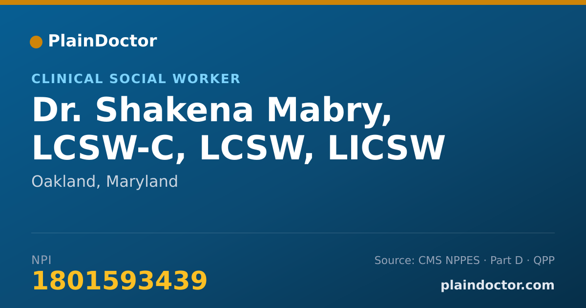 Shareable card for Shakena Mabry, LCSW-C, LCSW, LICSW - Clinical Social Worker, Oakland, MD