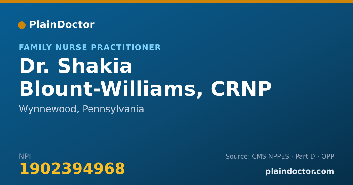Shareable card for Shakia Blount-Williams, CRNP - Family Nurse Practitioner, Wynnewood, PA