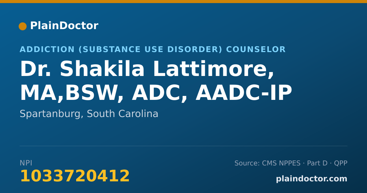 Shareable card for Shakila Lattimore, MA,BSW, ADC, AADC-IP - Addiction (Substance Use Disorder) Counselor, Spartanburg, SC