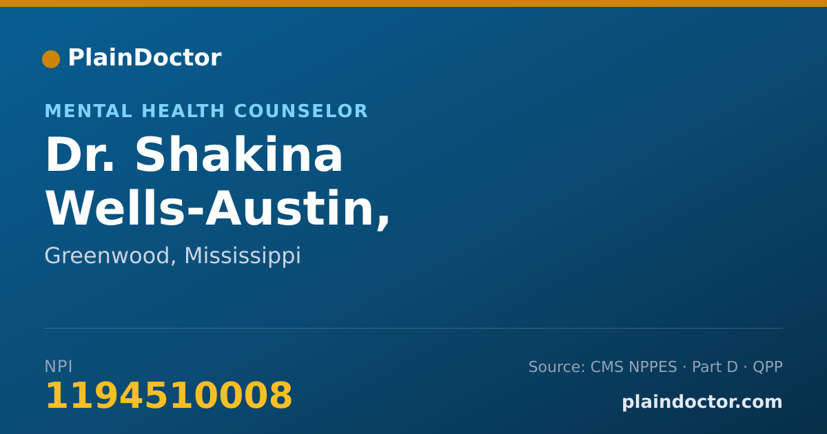 Shareable card for Shakina Wells-Austin, MSW,PCMHT - Mental Health Counselor, Greenwood, MS