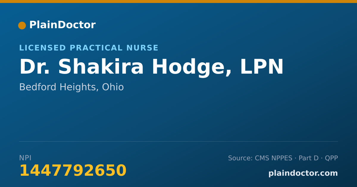 Shareable card for Shakira Hodge, LPN - Licensed Practical Nurse, Bedford Heights, OH
