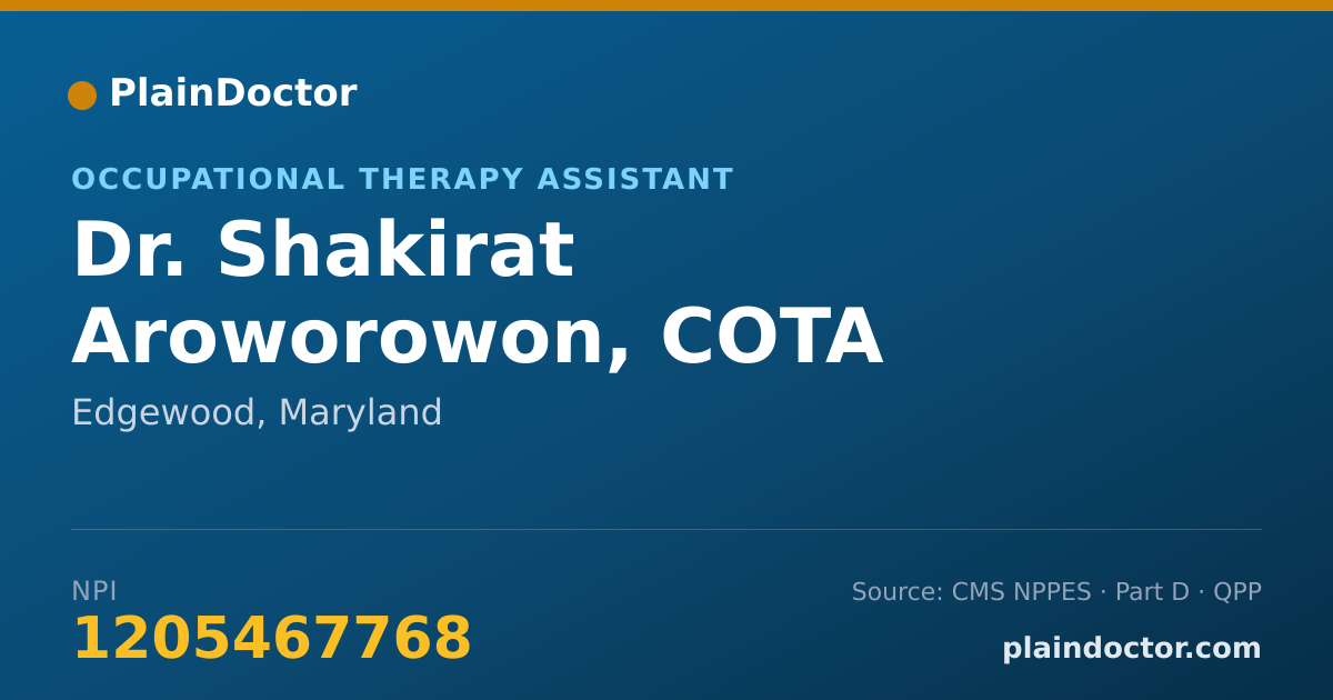 Shareable card for Shakirat Aroworowon, COTA - Occupational Therapy Assistant, Edgewood, MD