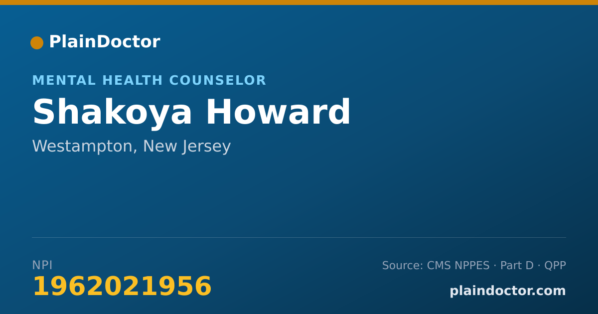 Shareable card for Shakoya Howard - Mental Health Counselor, Westampton, NJ
