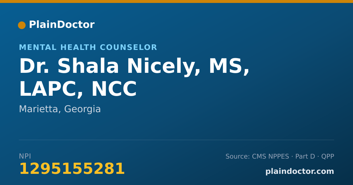 Shareable card for Shala Nicely, MS, LAPC, NCC - Mental Health Counselor, Marietta, GA