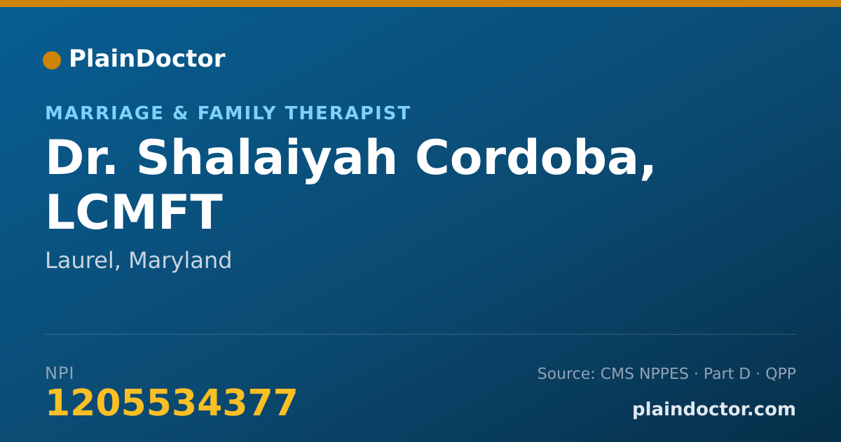 Shareable card for Shalaiyah Cordoba, LCMFT - Marriage & Family Therapist, Laurel, MD