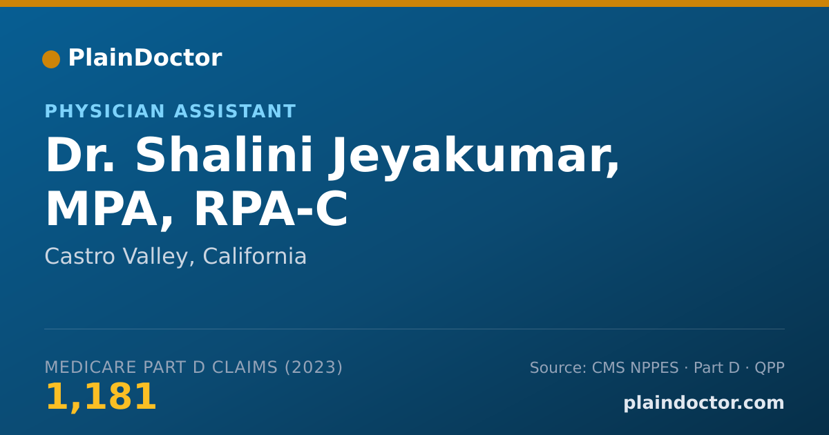 Shareable card for Shalini Jeyakumar, MPA, RPA-C - Physician Assistant, Castro Valley, CA