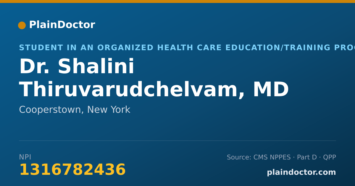 Shareable card for Shalini Thiruvarudchelvam, MD - Student in an Organized Health Care Education/Training Program, Cooperstown, NY
