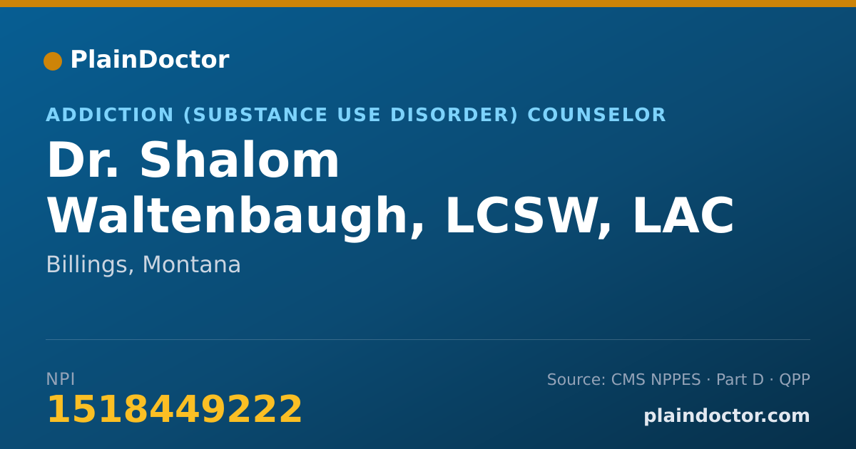 Shareable card for Shalom Waltenbaugh, LCSW, LAC - Addiction (Substance Use Disorder) Counselor, Billings, MT