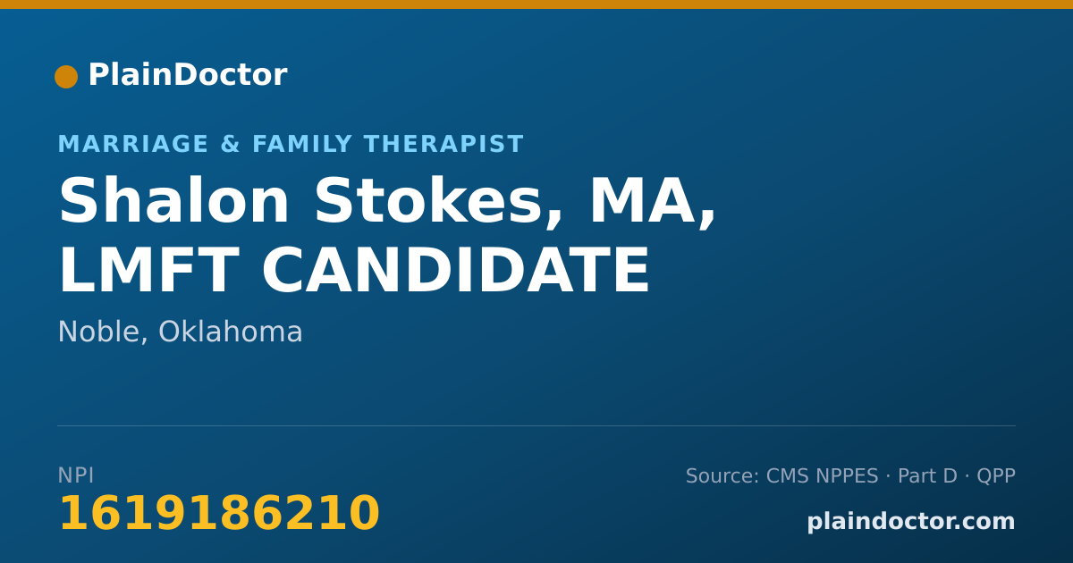 Shareable card for Shalon Stokes, MA, LMFT CANDIDATE - Marriage & Family Therapist, Noble, OK