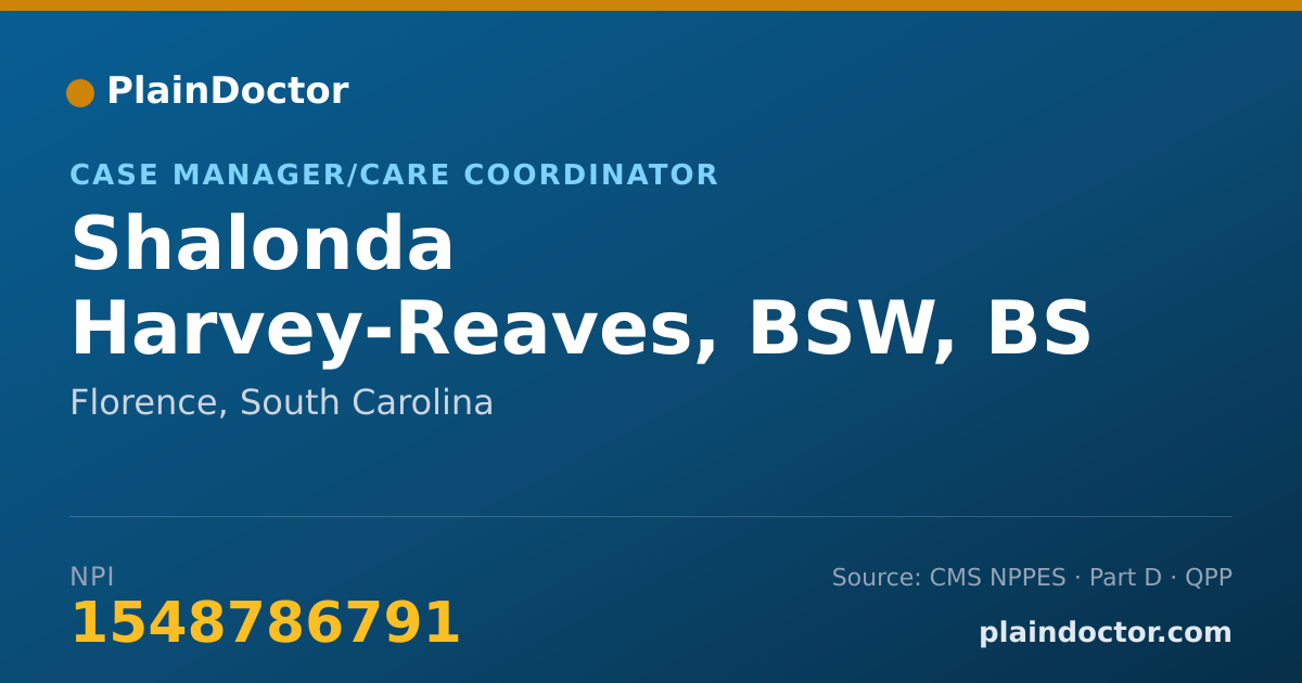 Shareable card for Shalonda Harvey-Reaves, BSW, BS - Case Manager/Care Coordinator, Florence, SC