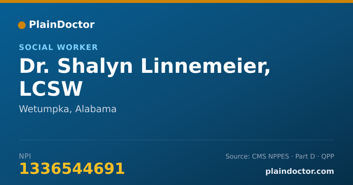 Shareable card for Shalyn Linnemeier, LCSW - Social Worker, Wetumpka, AL