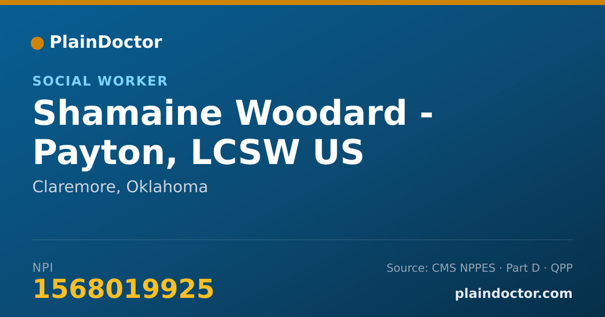 Shareable card for Shamaine Woodard - Payton, LCSW US - Social Worker, Claremore, OK