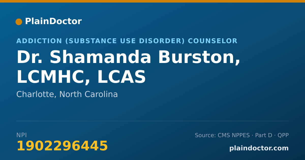 Shareable card for Shamanda Burston, LCMHC, LCAS - Addiction (Substance Use Disorder) Counselor, Charlotte, NC