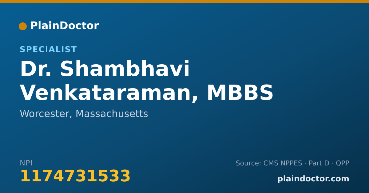 Shareable card for Shambhavi Venkataraman, MBBS - Specialist, Worcester, MA