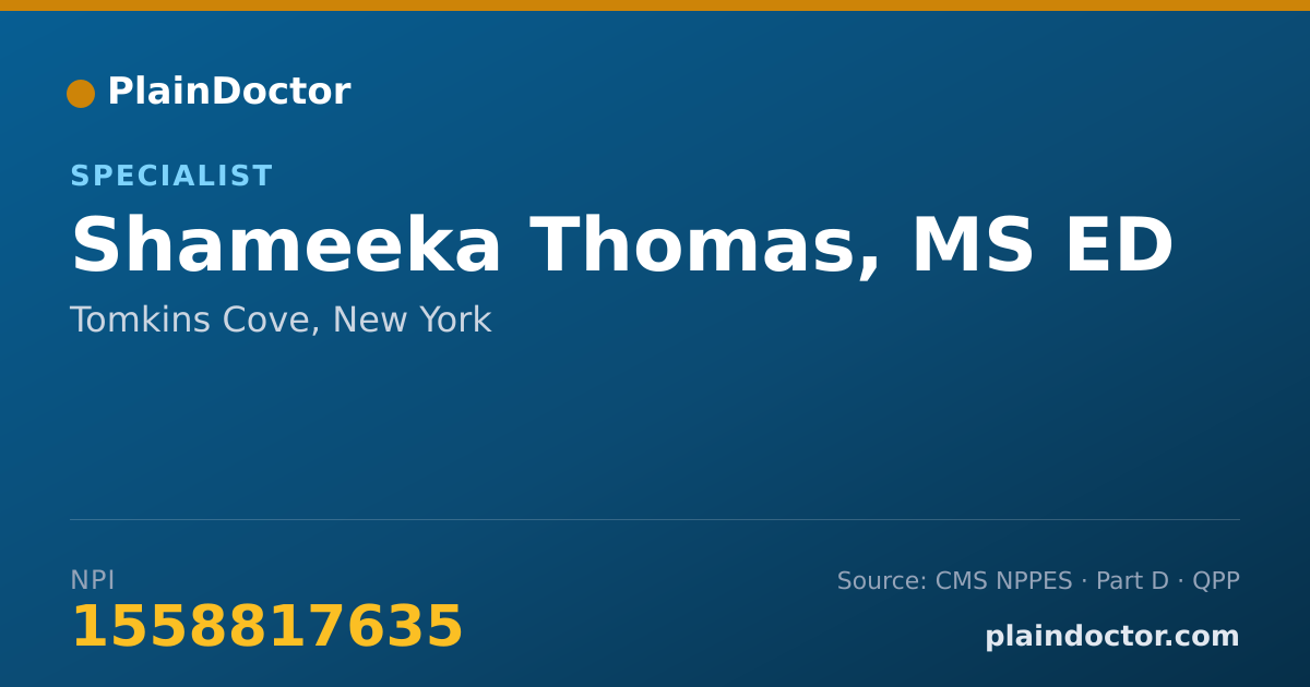 Shareable card for Shameeka Thomas, MS ED - Specialist, Tomkins Cove, NY