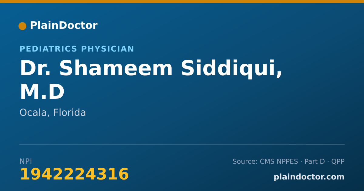 Shareable card for Shameem Siddiqui, M.D - Pediatrics Physician, Ocala, FL
