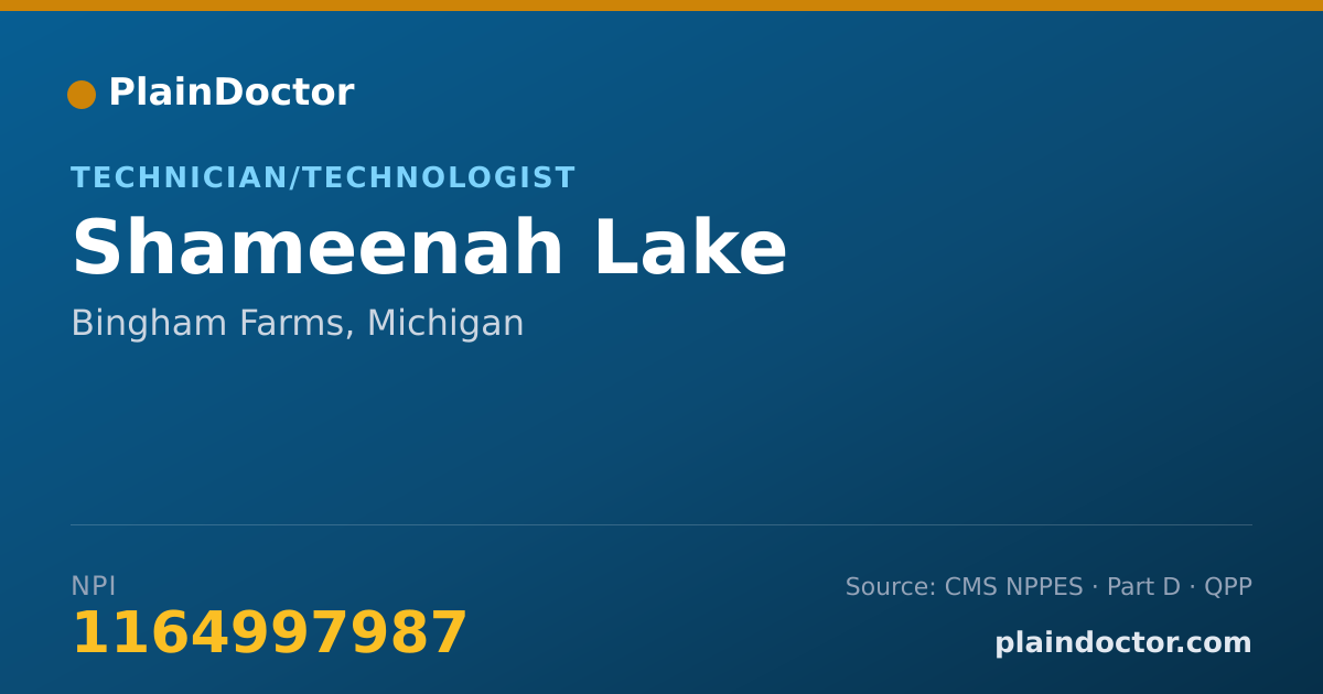 Shareable card for Shameenah Lake - Technician/Technologist, Bingham Farms, MI
