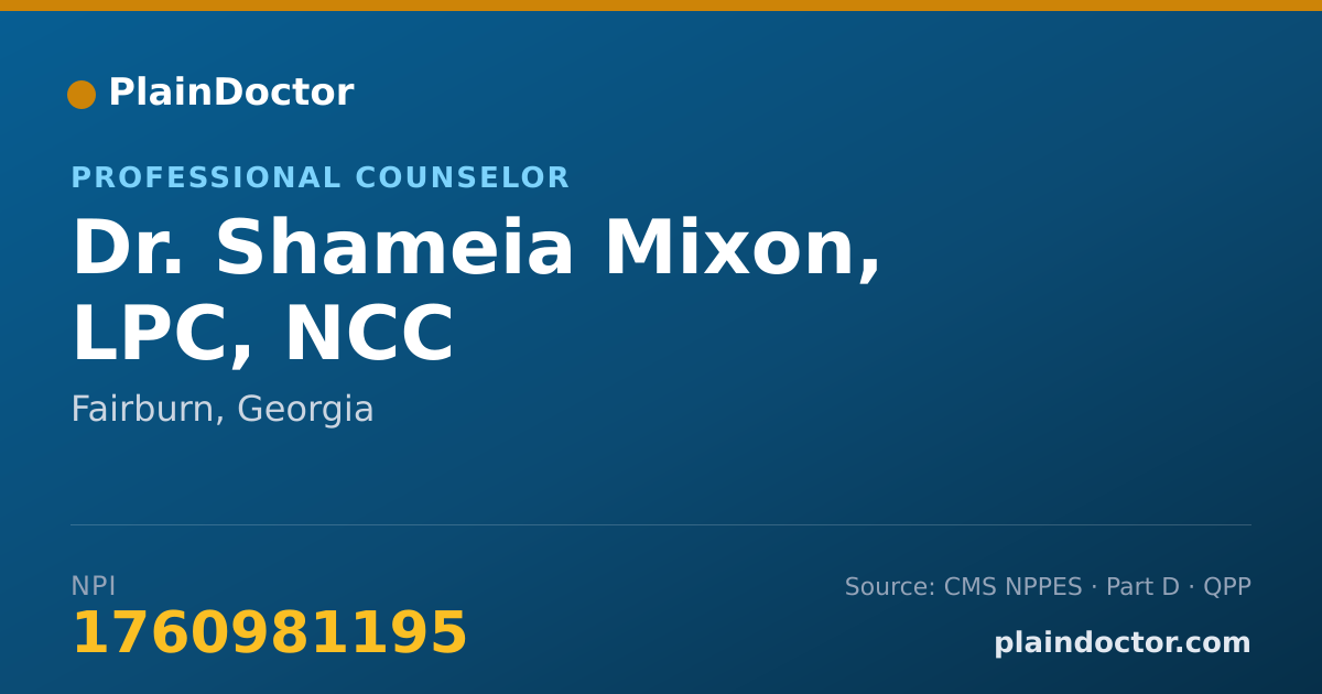 Shareable card for Shameia Mixon, LPC, NCC - Professional Counselor, Fairburn, GA