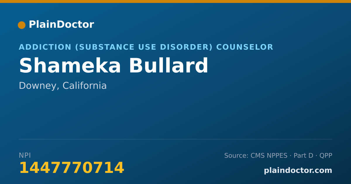 Shareable card for Shameka Bullard - Addiction (Substance Use Disorder) Counselor, Downey, CA