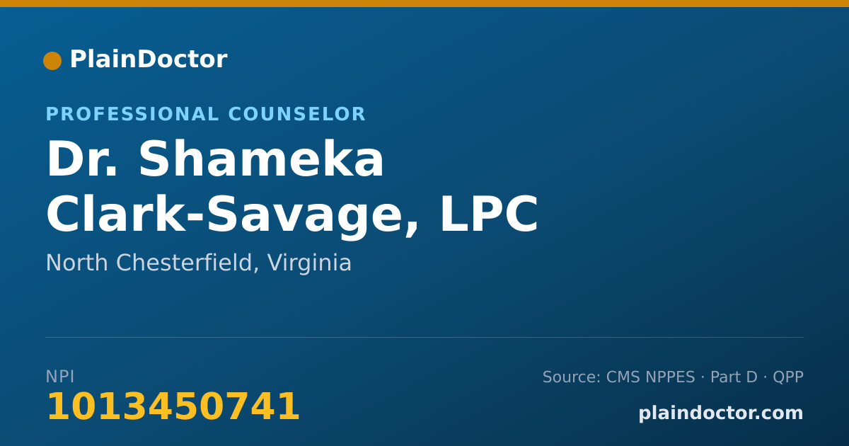 Shareable card for Shameka Clark-Savage, LPC - Professional Counselor, North Chesterfield, VA