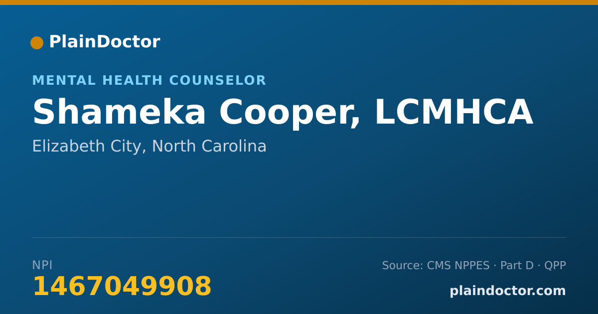 Shareable card for Shameka Cooper, LCMHCA - Mental Health Counselor, Elizabeth City, NC