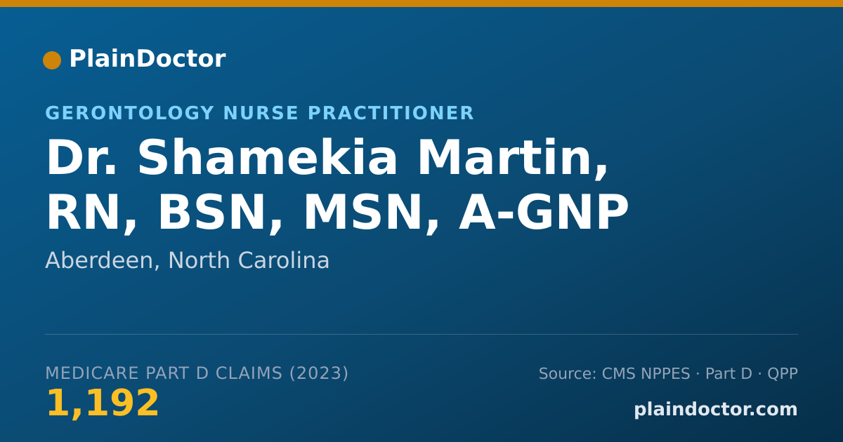 Shareable card for Shamekia Martin, RN, BSN, MSN, A-GNP - Gerontology Nurse Practitioner, Aberdeen, NC