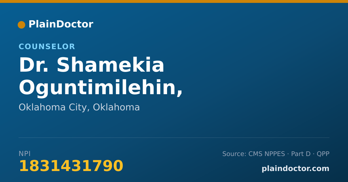 Shareable card for Shamekia Oguntimilehin, COUNSELOR - Counselor, Oklahoma City, OK