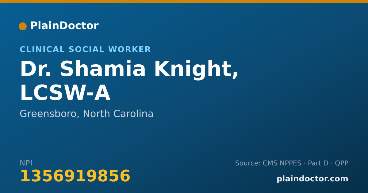 Shareable card for Shamia Knight, LCSW-A - Clinical Social Worker, Greensboro, NC