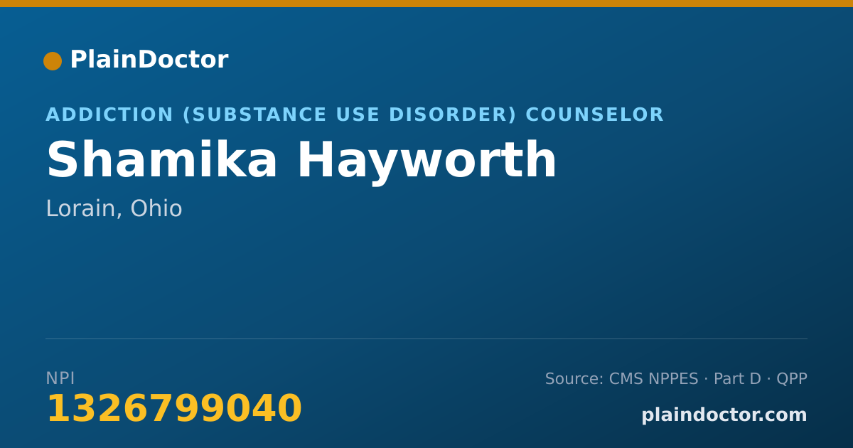 Shareable card for Shamika Hayworth - Addiction (Substance Use Disorder) Counselor, Lorain, OH