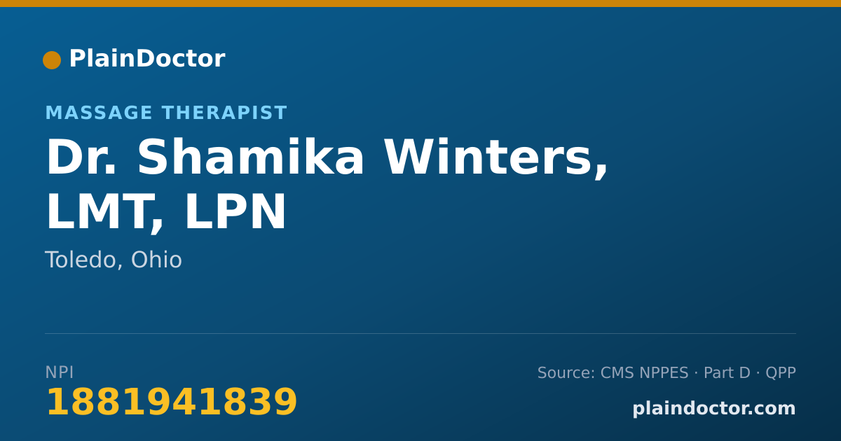 Shareable card for Shamika Winters, LMT, LPN - Massage Therapist, Toledo, OH