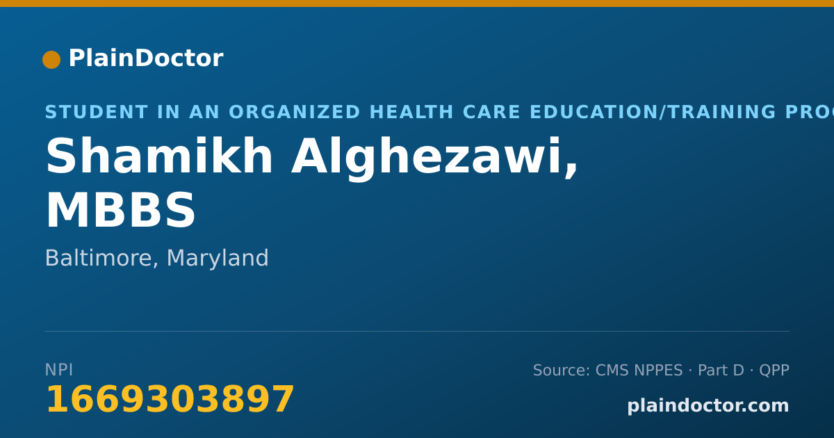 Shareable card for Shamikh Alghezawi, MBBS - Student in an Organized Health Care Education/Training Program, Baltimore, MD