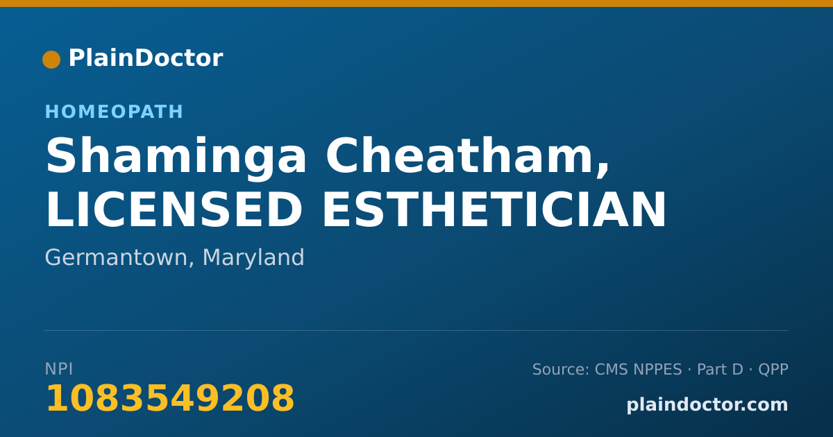 Shareable card for Shaminga Cheatham, LICENSED ESTHETICIAN - Homeopath, Germantown, MD