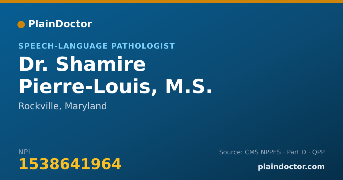 Shareable card for Shamire Pierre-Louis, M.S. CCC-SLP - Speech-Language Pathologist, Rockville, MD