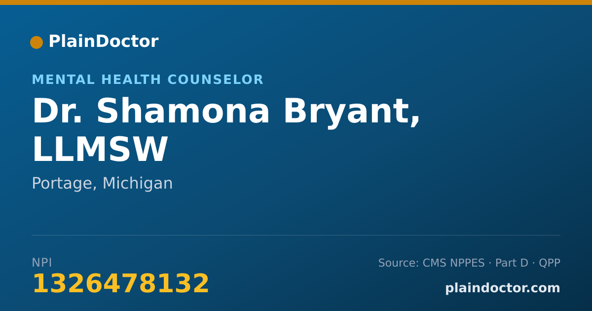 Shareable card for Shamona Bryant, LLMSW - Mental Health Counselor, Portage, MI