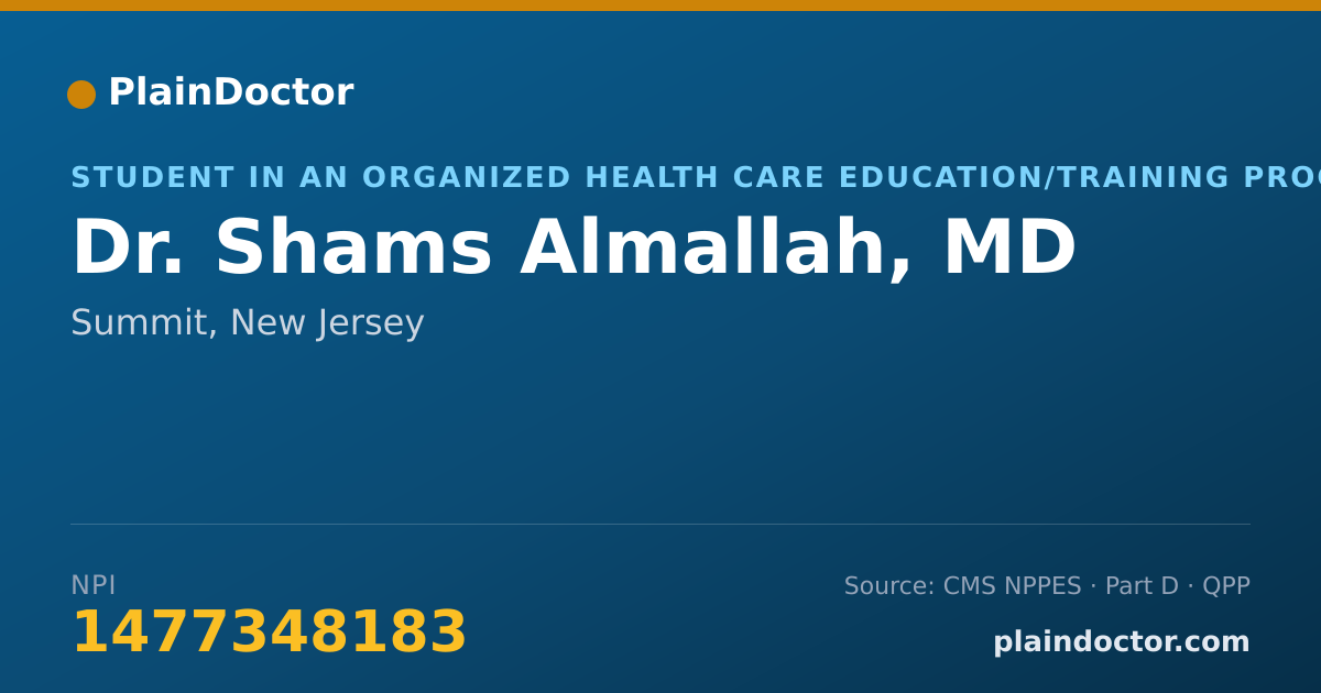Shareable card for Shams Almallah, MD - Student in an Organized Health Care Education/Training Program, Summit, NJ