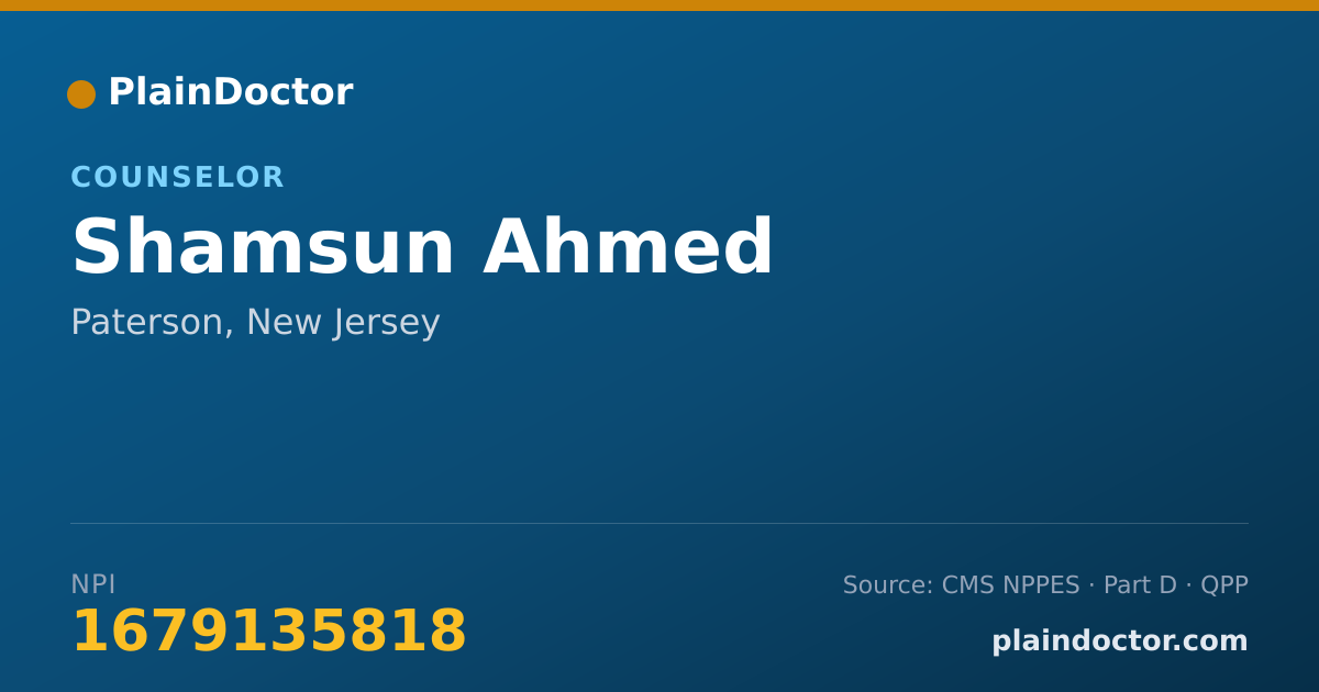 Shareable card for Shamsun Ahmed - Counselor, Paterson, NJ