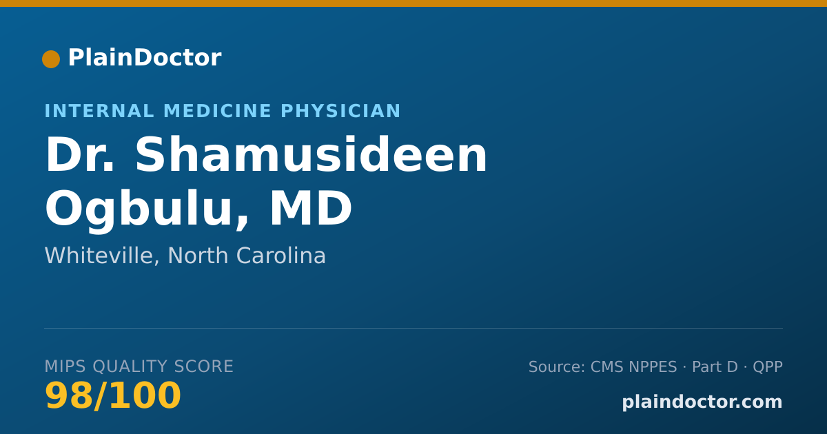 Shareable card for Shamusideen Ogbulu, MD - Internal Medicine Physician, Whiteville, NC