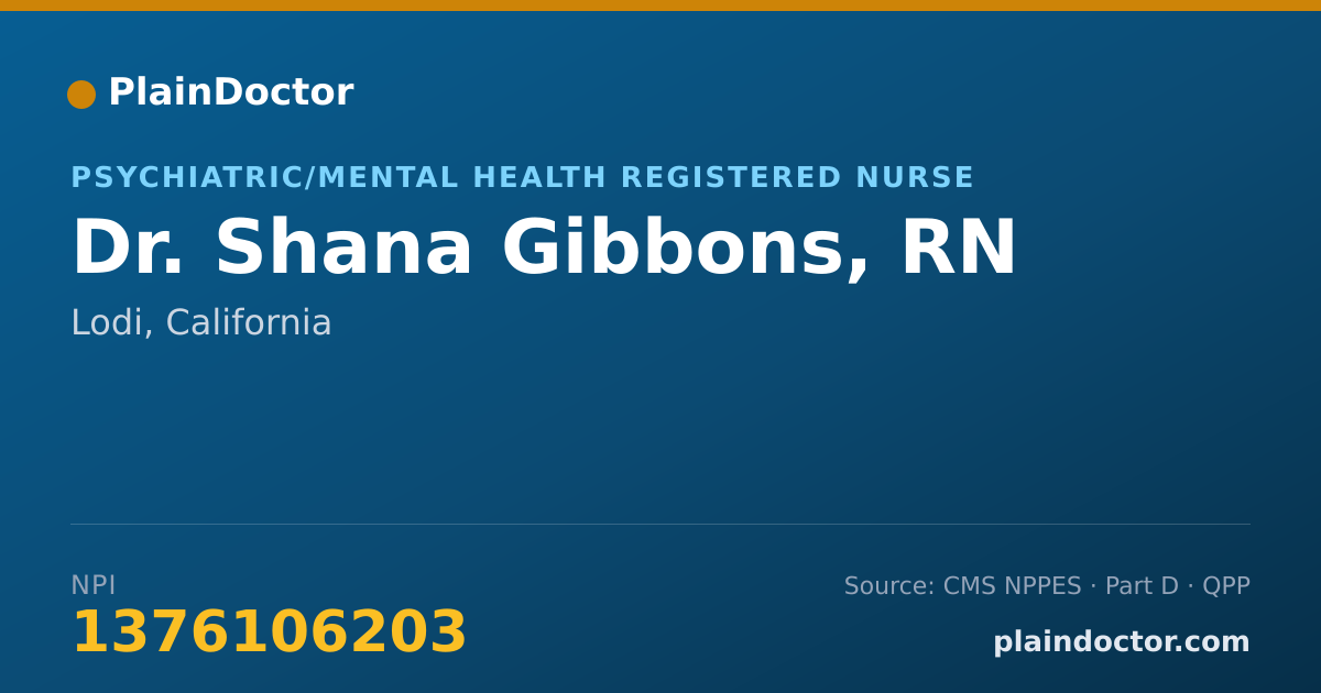 Shareable card for Shana Gibbons, RN - Psychiatric/Mental Health Registered Nurse, Lodi, CA