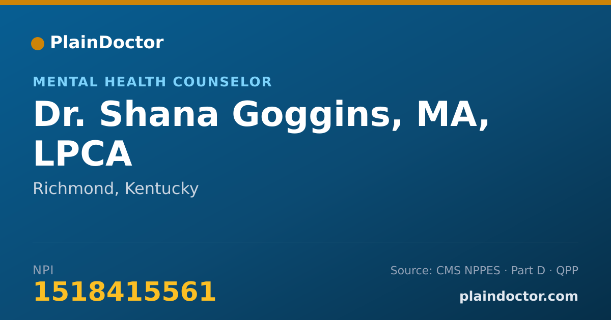 Shareable card for Shana Goggins, MA, LPCA - Mental Health Counselor, Richmond, KY