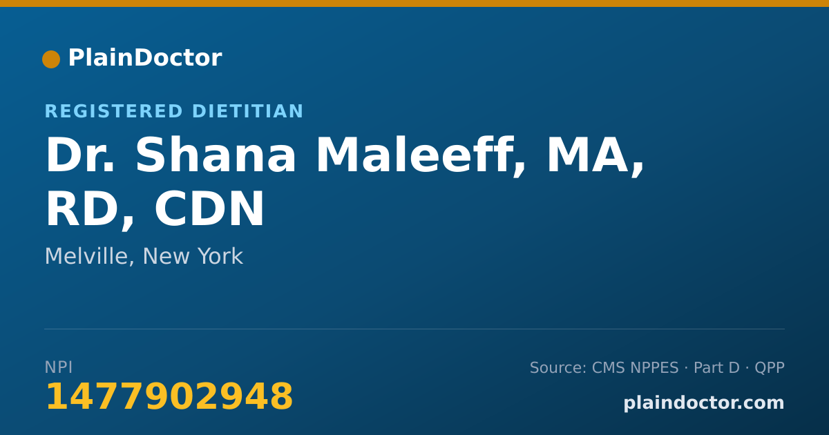 Shareable card for Shana Maleeff, MA, RD, CDN - Registered Dietitian, Melville, NY