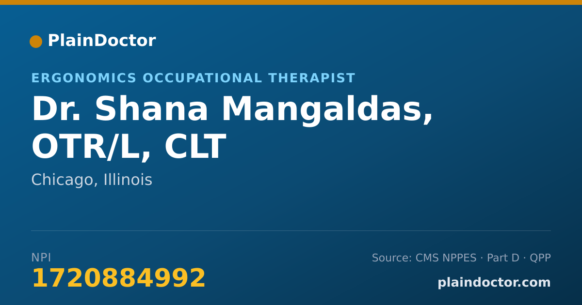 Shareable card for Shana Mangaldas, OTR/L, CLT - Ergonomics Occupational Therapist, Chicago, IL
