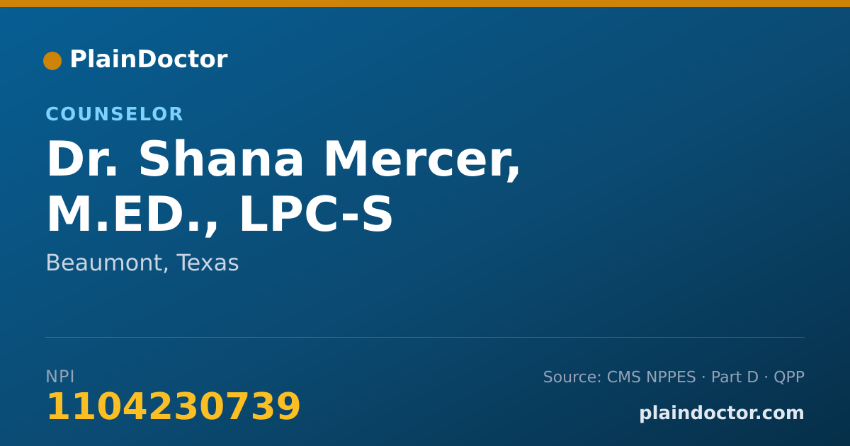 Shareable card for Shana Mercer, M.ED., LPC-S - Counselor, Beaumont, TX